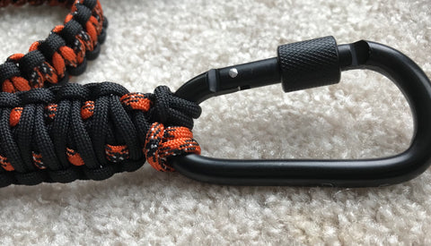 6ft. Paracord Dog Leash, Black & Orange with a Black Carabiner