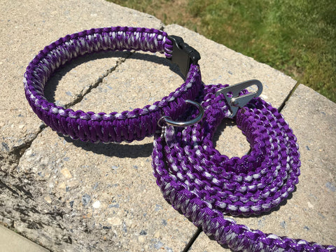 6 ft. Purple Reflective Paracord Dog Leash with Matching Collar