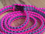 6ft. Paracord Dog Leash, Neon Pink & Black Diamond