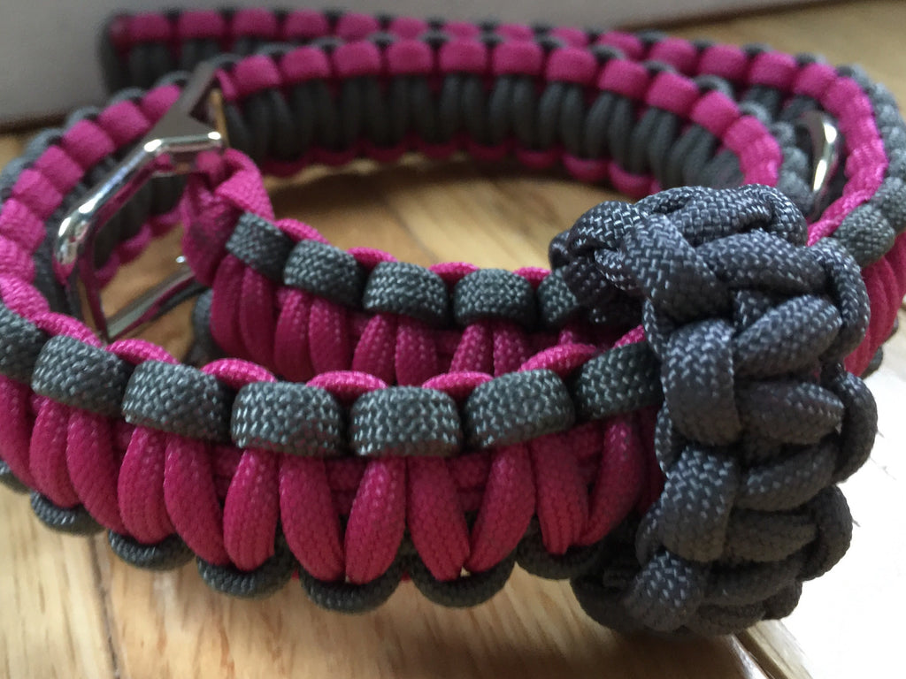 Adjustable Paracord Collar in Grey & Fuchsia Marilyn Moo & Finley Too
