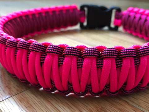 Neon Pink and Neon Pink with Black Stripes Paracord Dog Collar